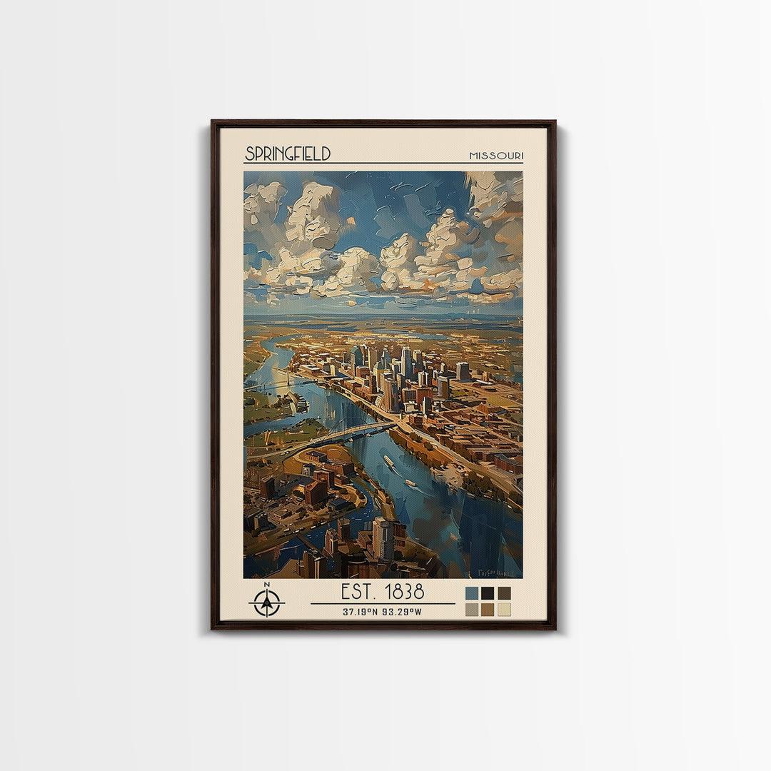 Springfield Missouri Travel Poster, Framed Canvas Print, Vintage Travel Print, City Wall Art, City Illustration, Retro Travel Poster