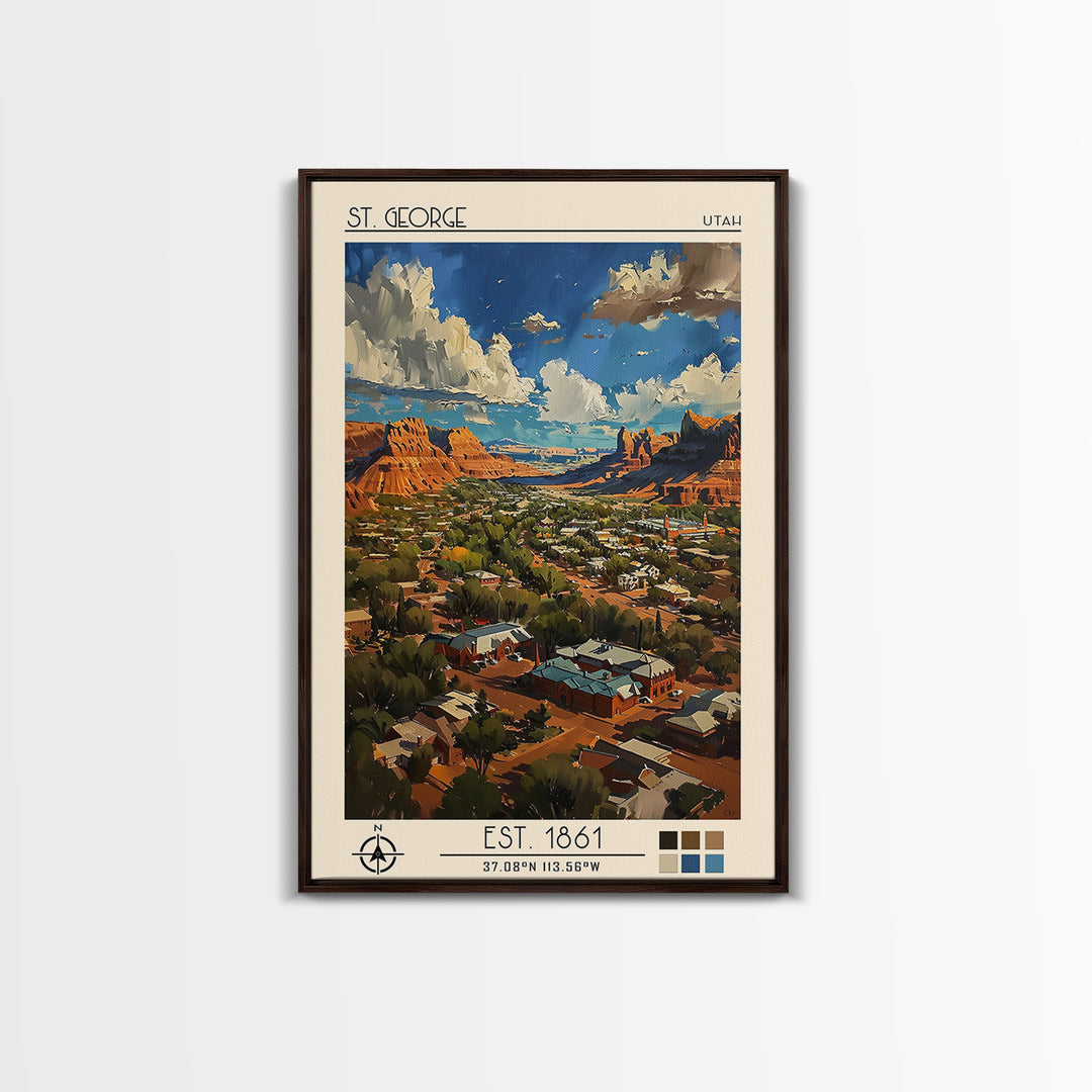 St George Travel Poster, Framed Canvas Print, City Travel Poster, Travel Wall Decor, Travel Print, City Art Print, City Illustration