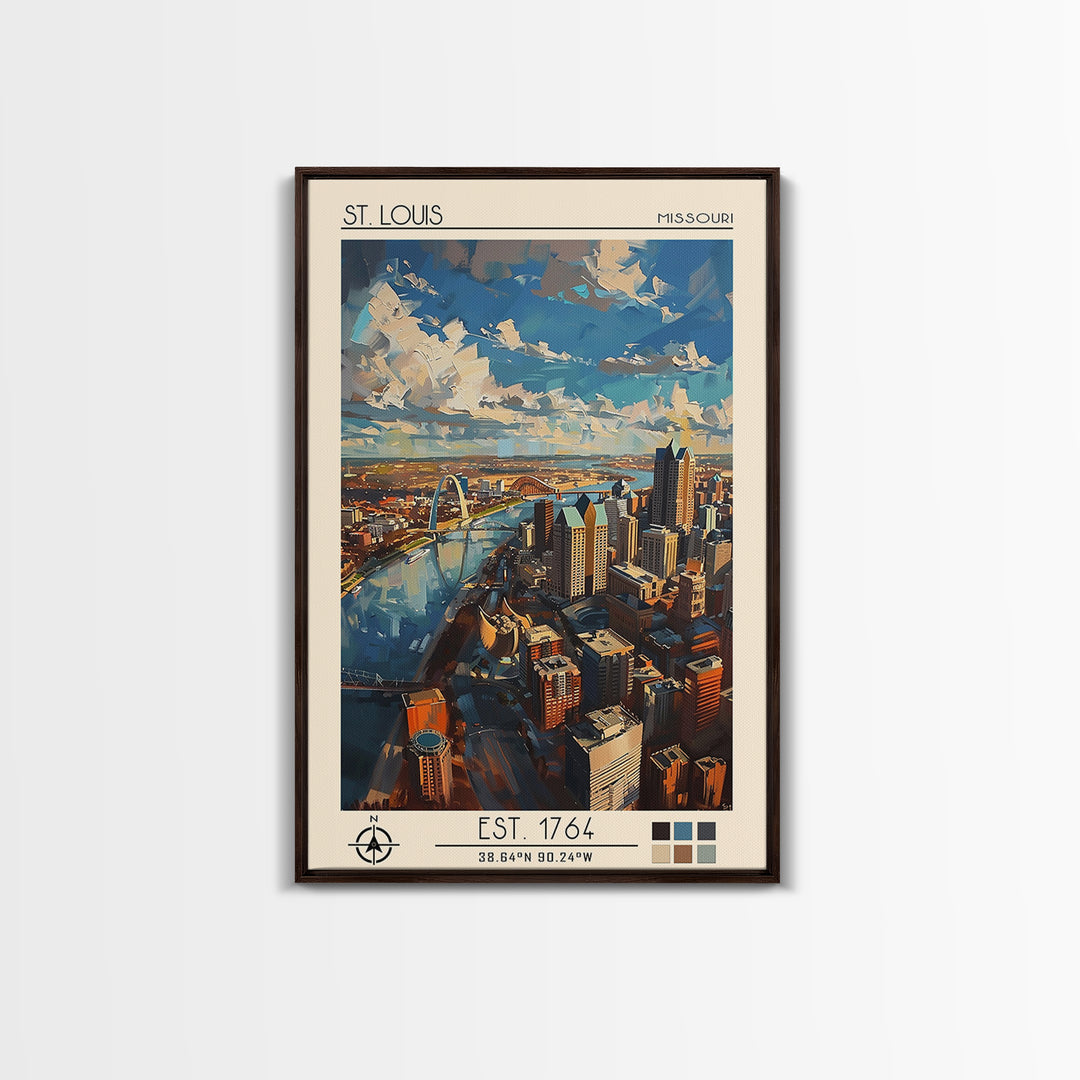 St Louis Travel Poster, Framed Canvas Print, Vintage Travel Print, City Wall Art, Minimalist Poster, City Illustration, Travel Print