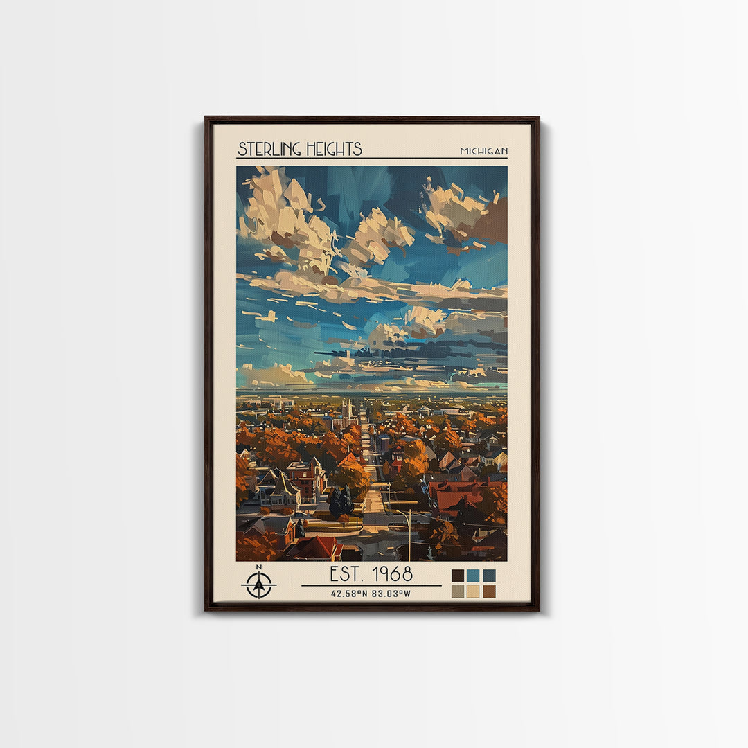 Sterling Heights Travel Poster, Framed Canvas Print, Travel Prints, Landscape Art, Travel Print, Travel Posters, Vintage City Poster