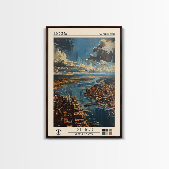Tacoma Travel Poster, Framed Canvas Print, Vintage Travel Print, City Wall Art, Living Room Wall Art, Travel Print, Travel Art Print