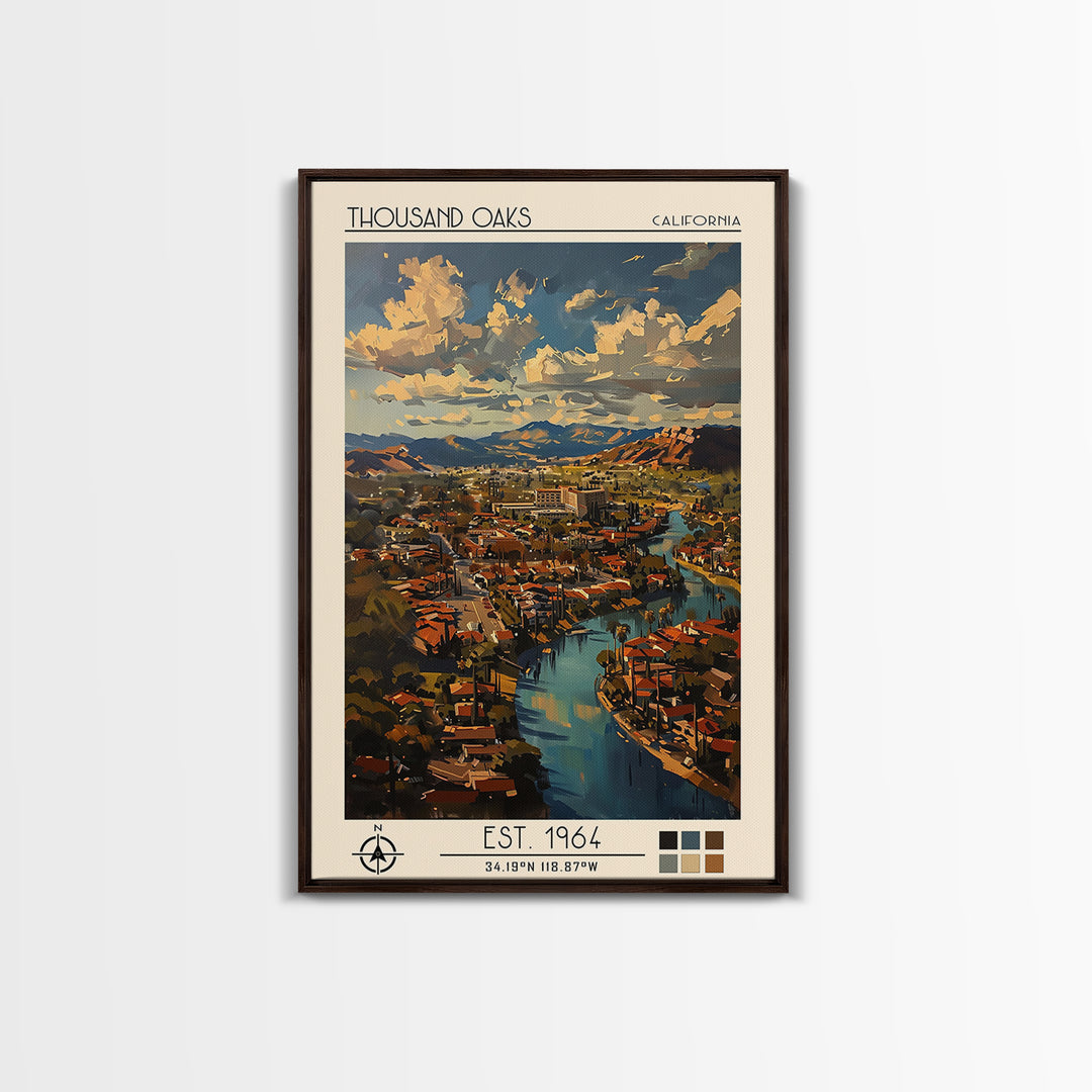 Thousand Oaks Travel Poster, Framed Canvas Print, City Travel Poster, Travel Wall Art, Landscape Art, Travel Posters, Vintage Poster