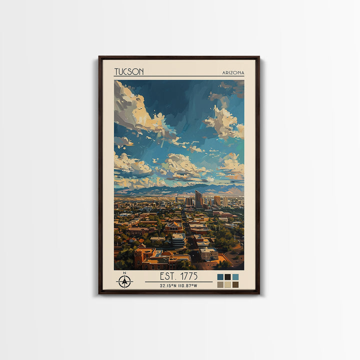 Tucson Travel Poster, Framed Canvas Print, Travel Prints, Landscape Art, Art Print, Retro Wall Art, City Illustration, City Wall Art