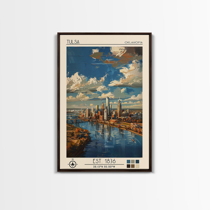 Tulsa Travel Poster, Framed Canvas Print, Retro Travel Poster, City Wall Art, Travel Print, Travel Wall Art, Wall Art, Landscape Art