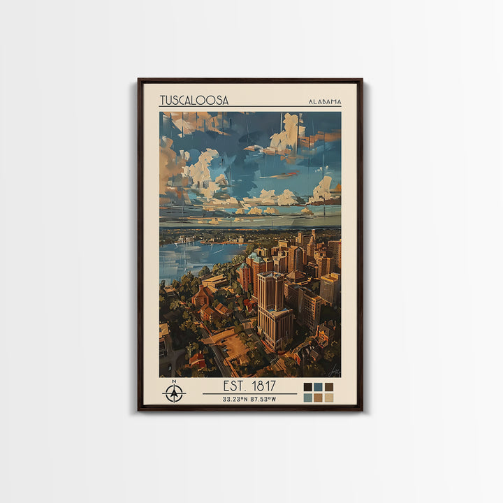 Tuscaloosa Travel Poster, Canvas Print, City Travel Poster, Travel Wall Art, Home Office Decor, Travel Posters, Watercolor Cityscape