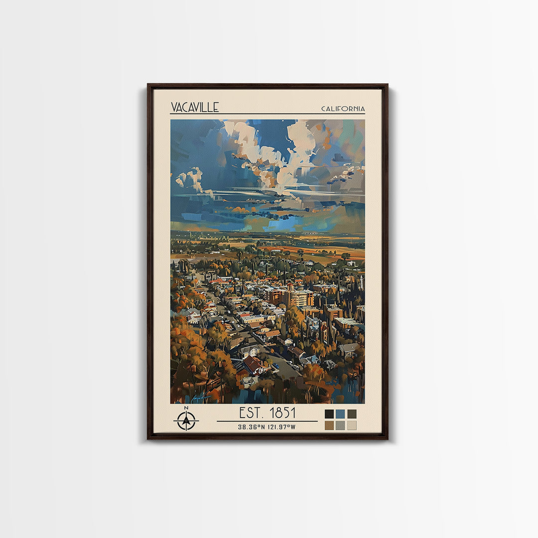 Vacaville Travel Poster, Framed Canvas Print, Travel Prints, Landscape Art, Vintage Travel Art, Vintage City Poster, Vintage Posters