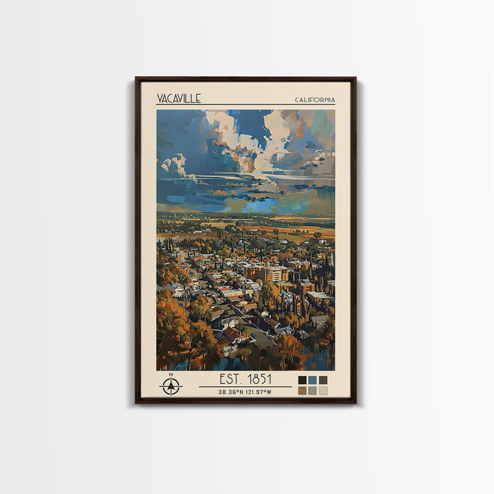 Vacaville Travel Poster, Framed Canvas Print, Travel Prints, Landscape Art, Vintage Travel Art, Vintage City Poster, Vintage Posters