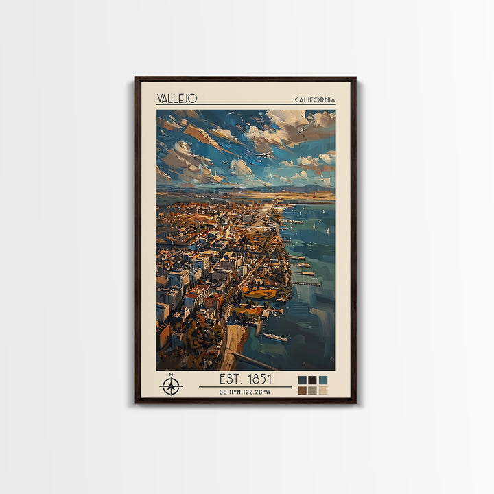 Vallejo Travel Poster, Framed Canvas Print, Travel Wall Decor, Minimalist Poster, Travel Print, Mid Century Wall Art, City Art Print