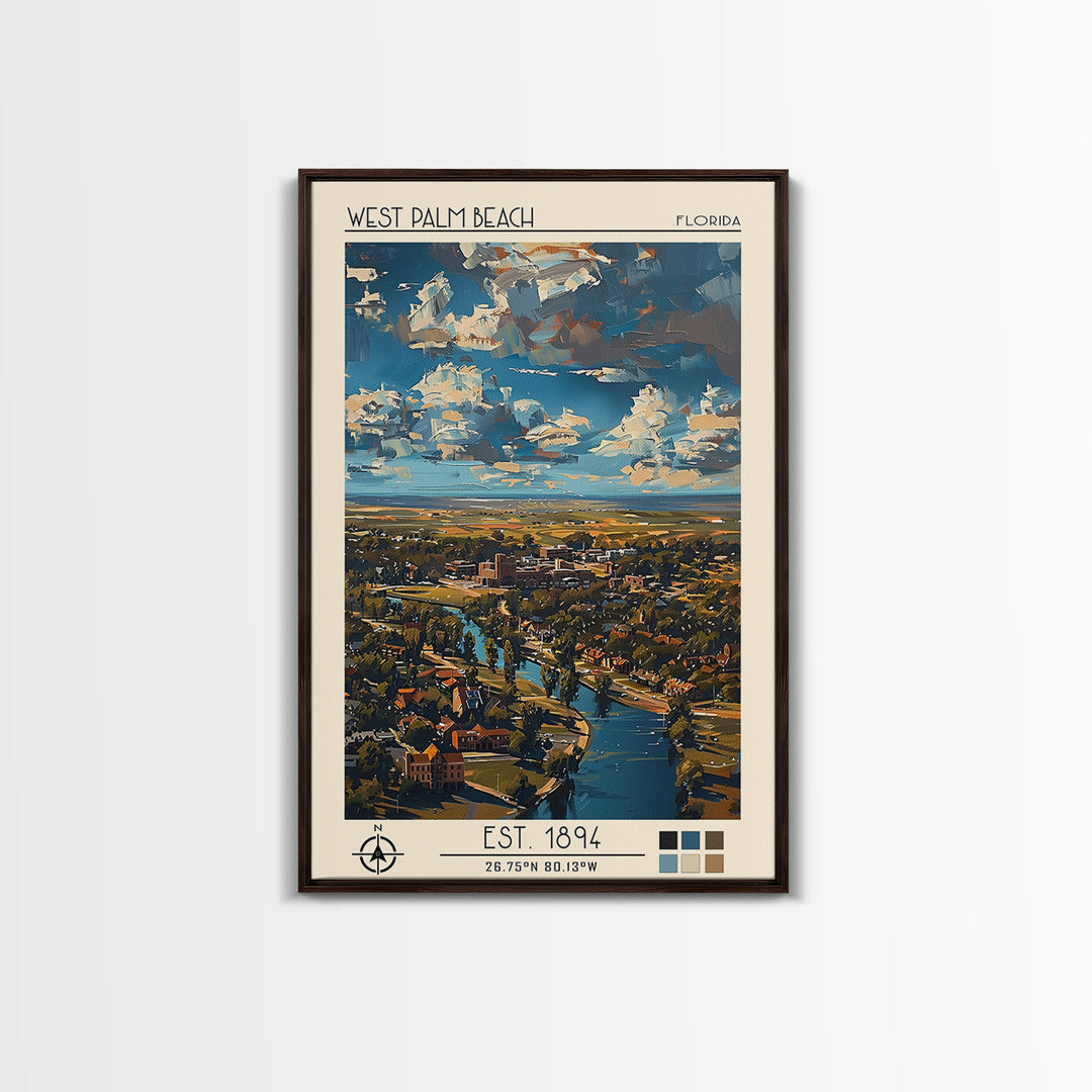 West Palm Beach Travel Poster, Canvas Print, Travel Wall Art, City Wall Art, Home Office Decor, Travel Posters, Mid Century Wall Art