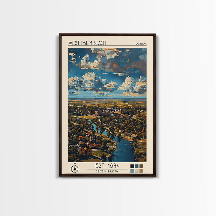 West Palm Beach Travel Poster, Canvas Print, Travel Wall Art, City Wall Art, Home Office Decor, Travel Posters, Mid Century Wall Art