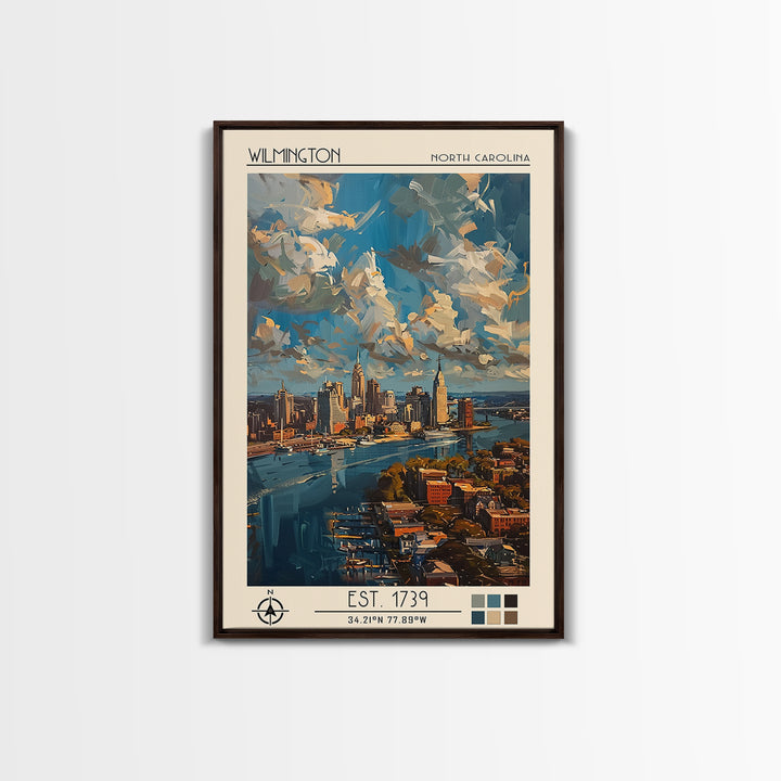 Wilmington Travel Poster, Framed Canvas Print, Travel Prints, Landscape Art, Travel Posters, Vintage City Poster, City Travel Poster