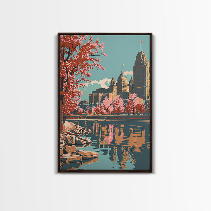 Buffalo Travel Poster, Canvas Print, Travel Prints, Landscape Art, Wanderlust Gift, Vintage Travel Print, Travel Posters, Poster Art