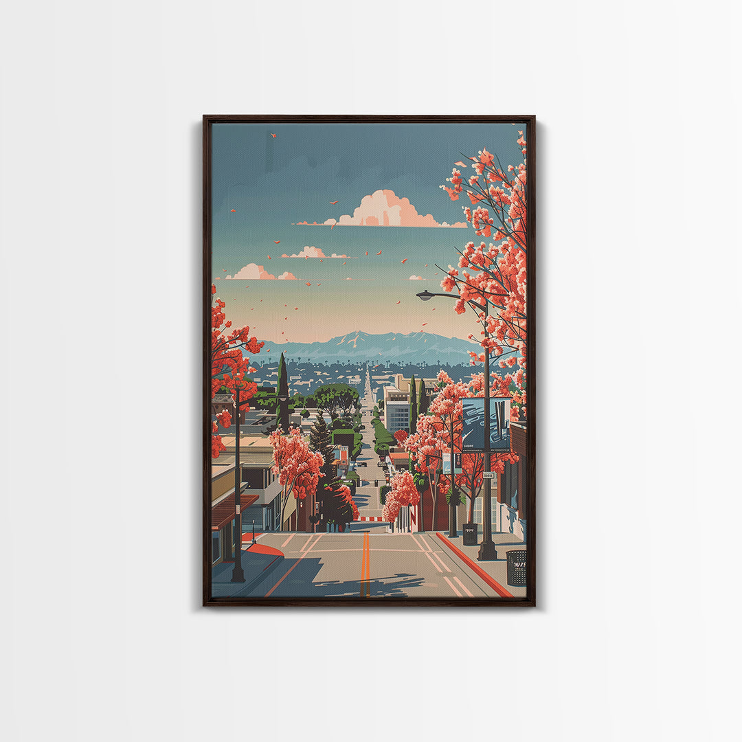 Burbank Travel Poster, Canvas Print, Travel Prints, Landscape Art, Home Decor, City Wall Art, Travel Wall Decor, Retro Travel Poster