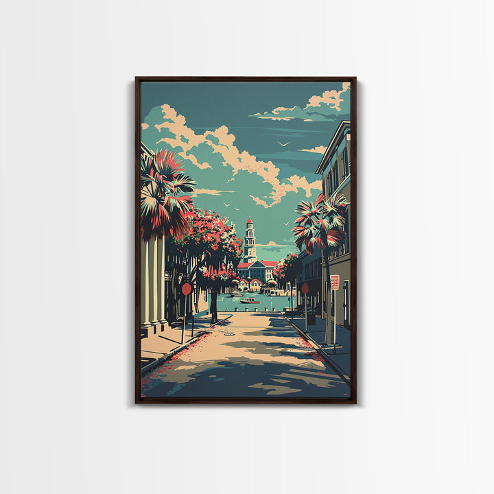 Charleston Travel Poster, Framed Canvas Print, City Travel Poster, Travel Wall Art, Travel Posters, Poster Art, Watercolor Cityscape