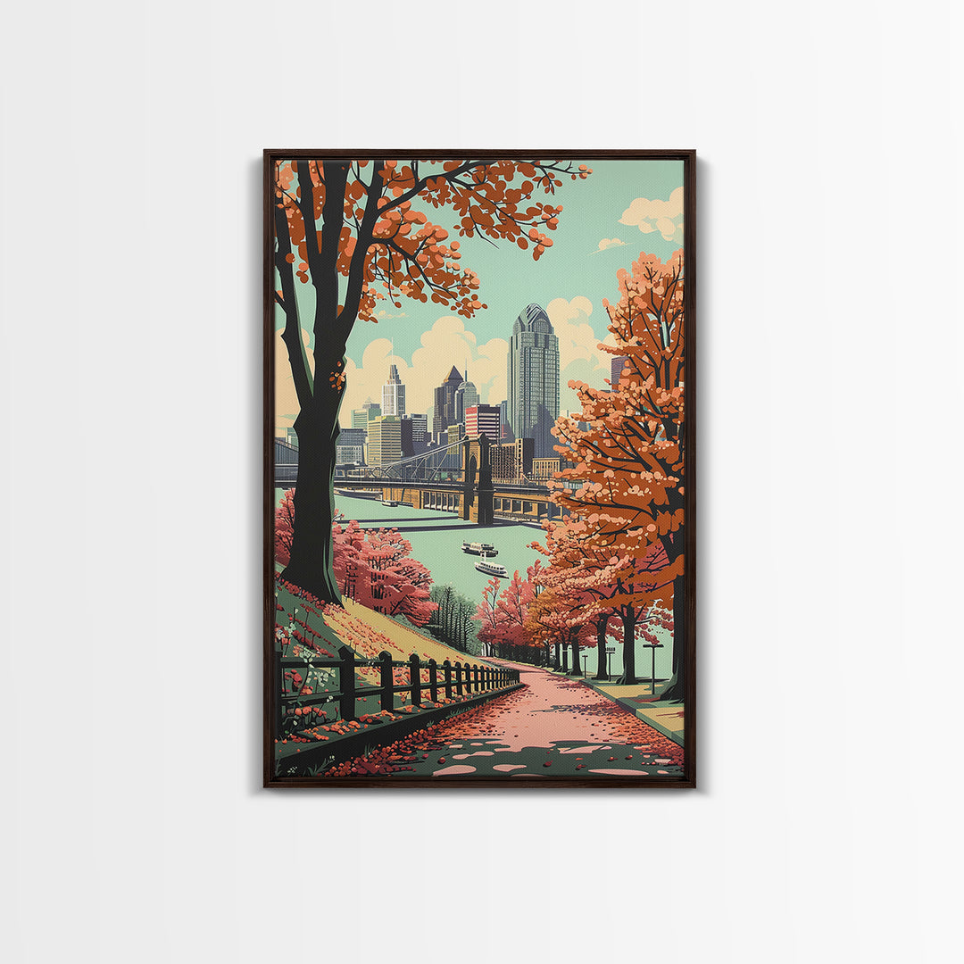 Cincinnati Travel Poster, Framed Canvas Print, Travel Wall Decor, Minimalist Poster, Fine Art Print, City Illustration, Travel Decor