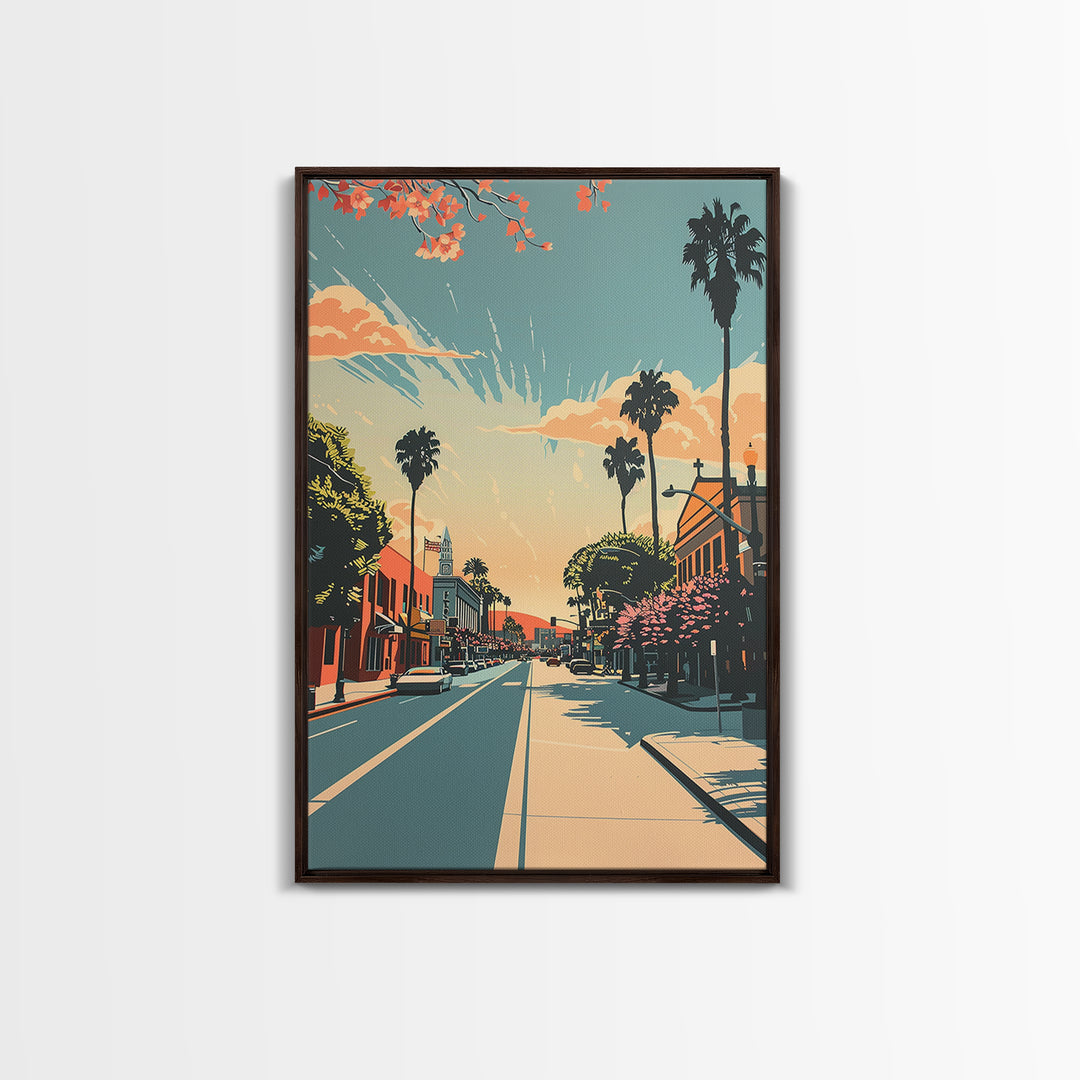 Corona Travel Poster, Framed Canvas Print, City Travel Poster, Travel Wall Art, Watercolor Cityscape, Retro Wall Art, City Art Print