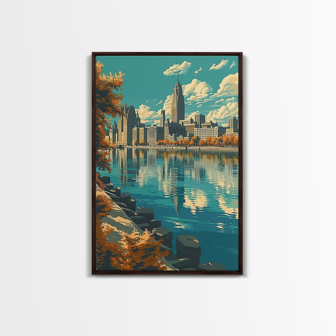 Detroit Travel Poster, Framed Canvas Print, Poster Print, Travel Wall Art, Travel Decor, City Travel Poster, Travel Prints, Wall Art