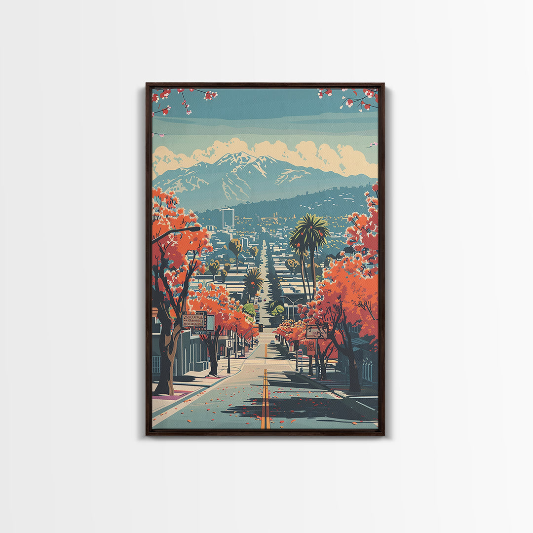 El Monte Travel Poster, Framed Canvas Print, City Travel Poster, Travel Wall Art, Watercolor Cityscape, City Illustration, Art Print
