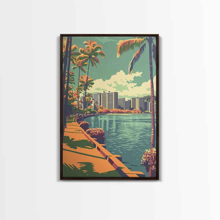 Honolulu Travel Poster, Framed Canvas Print, Travel Art Print, Modern Wall Decor, Travel Posters, Retro Wall Art, Retro Travel Print