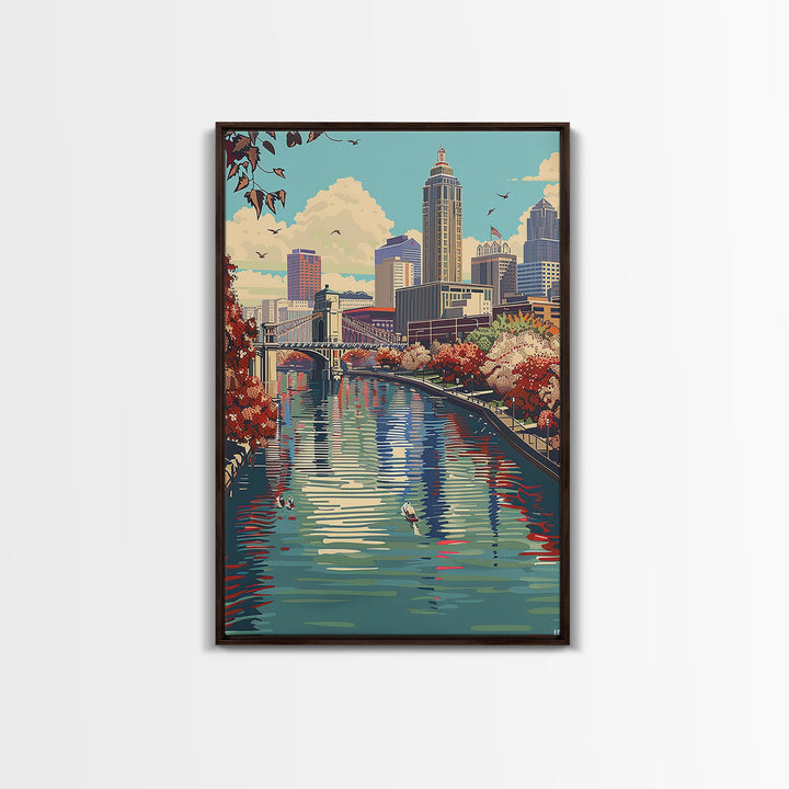 Indianapolis Travel Poster, Framed Canvas Print, Travel Prints, Landscape Art, Colorful Wall Art, Poster Art, Travel Decor, Wall Art