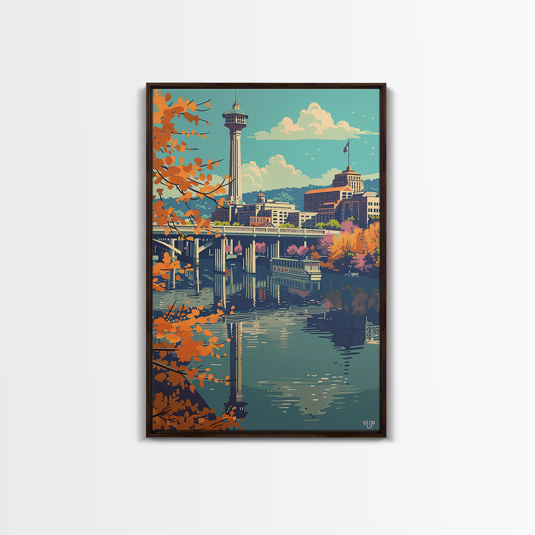 Knoxville Travel Poster, Framed Canvas Print, Travel Wall Art, City Wall Art, City Illustration, Colorful Wall Art, Travel Art Print