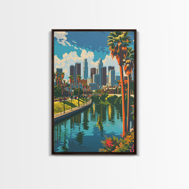Los Angeles Travel Poster, Framed Canvas Print, City Art Print, Travel Wall Art, Art Print, Retro Travel Print, Vintage Travel Print