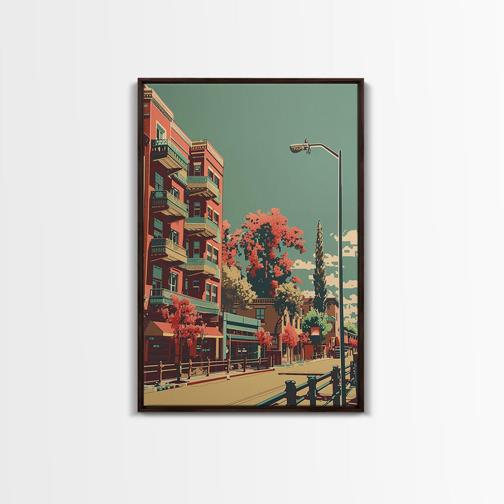 Modesto Travel Poster, Framed Canvas Print, Travel Wall Decor, Minimalist Poster, Travel Art Print, Home Decor, Mid Century Wall Art