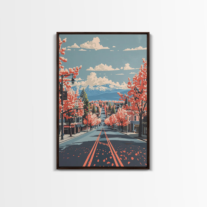 Nampa Travel Poster, Framed Canvas Print, Retro Travel Poster, City Wall Art, Watercolor Cityscape, Travel Prints, Modern Wall Decor