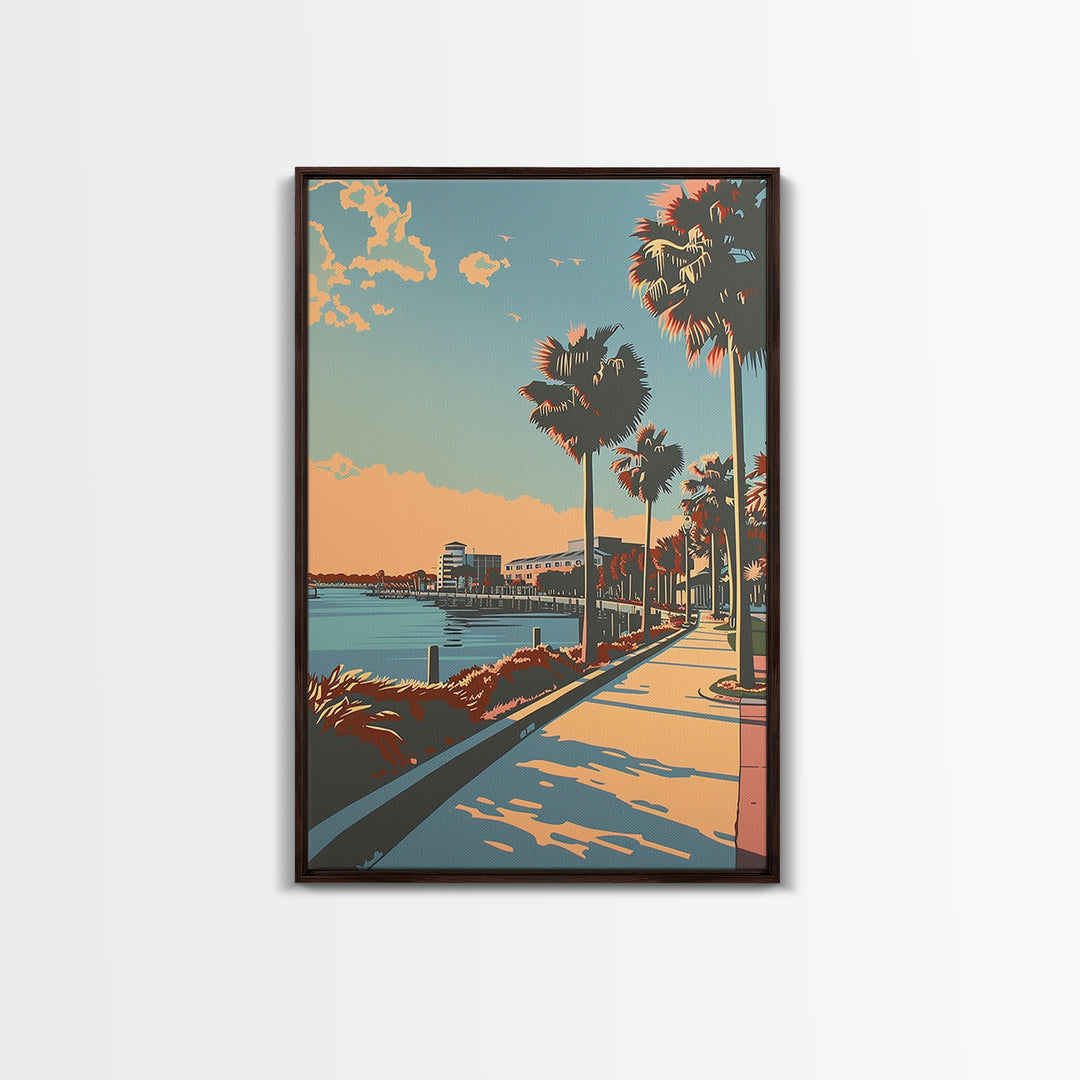 Palm Bay Travel Poster, Framed Canvas Print, Retro Travel Poster, City Wall Art, Wall Art, Poster Print, Travel Prints, Travel Print