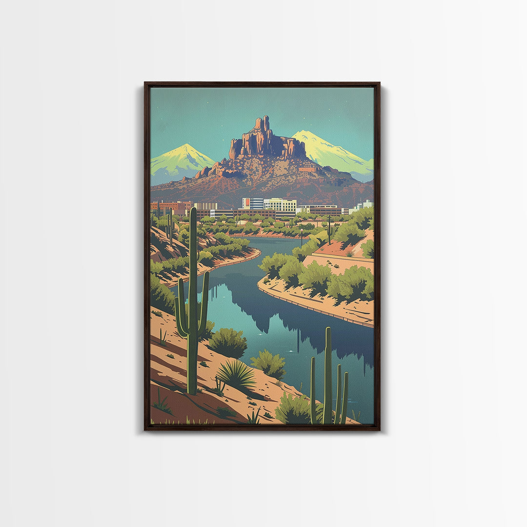 Peoria Travel Poster, Framed Canvas Print, Travel Prints, Landscape Art, Vintage Travel Print, City Illustration, City Travel Poster