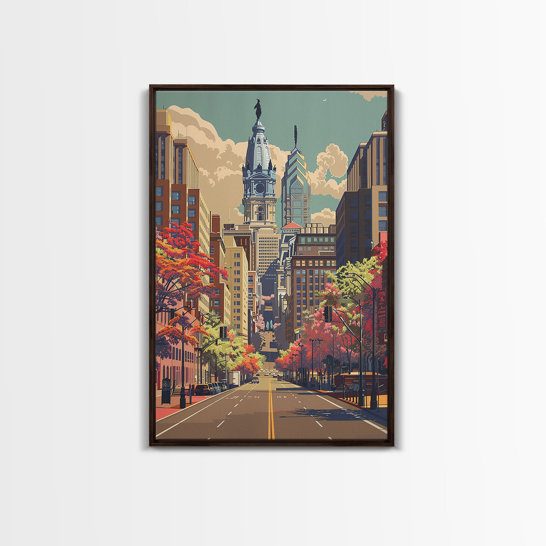 Philadelphia Travel Poster, Canvas Print, Retro Travel Poster, City Wall Art, Travel Art Print, Vintage Travel, Mid Century Wall Art