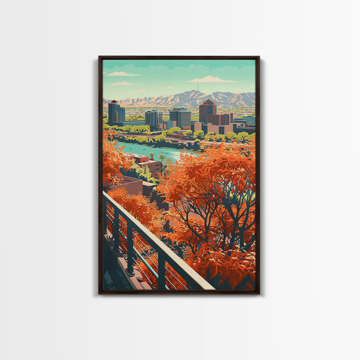 Phoenix Travel Poster, Canvas Print, Vintage Travel Print, City Wall Art, City Illustration, Retro Travel Poster, Retro Travel Print