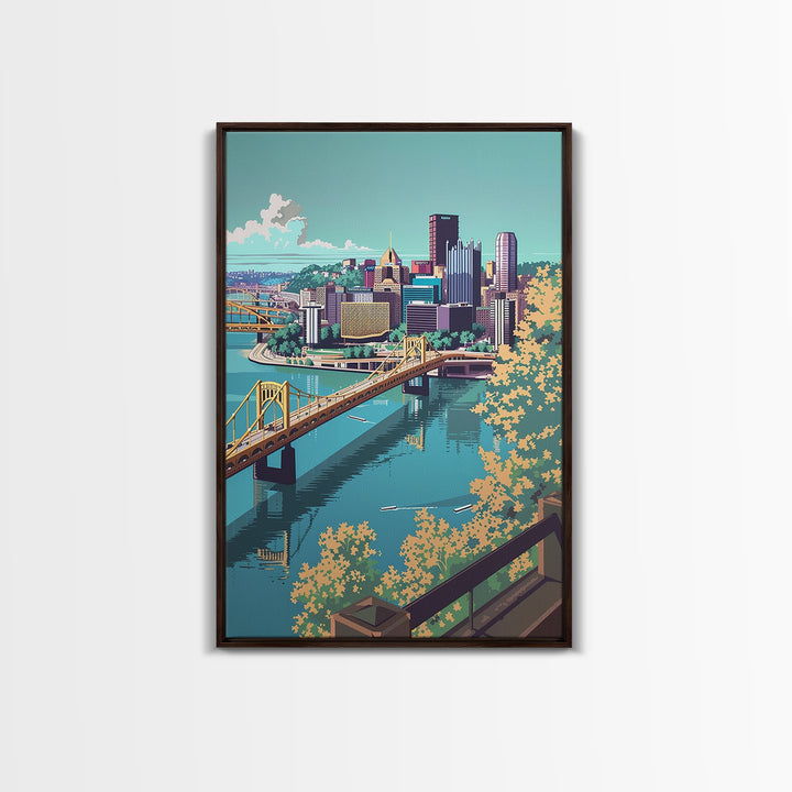 Pittsburgh Travel Poster, Framed Canvas Print, City Art Print, Travel Wall Art, Retro Travel Print, Minimalist Poster, Travel Prints