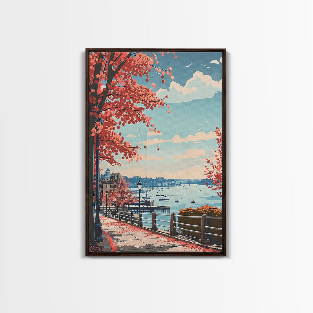Woodbridge Travel Poster, Framed Canvas Print, City Art Print, Travel Wall Art, Travel Wall Decor, Travel Prints, Retro Travel Print