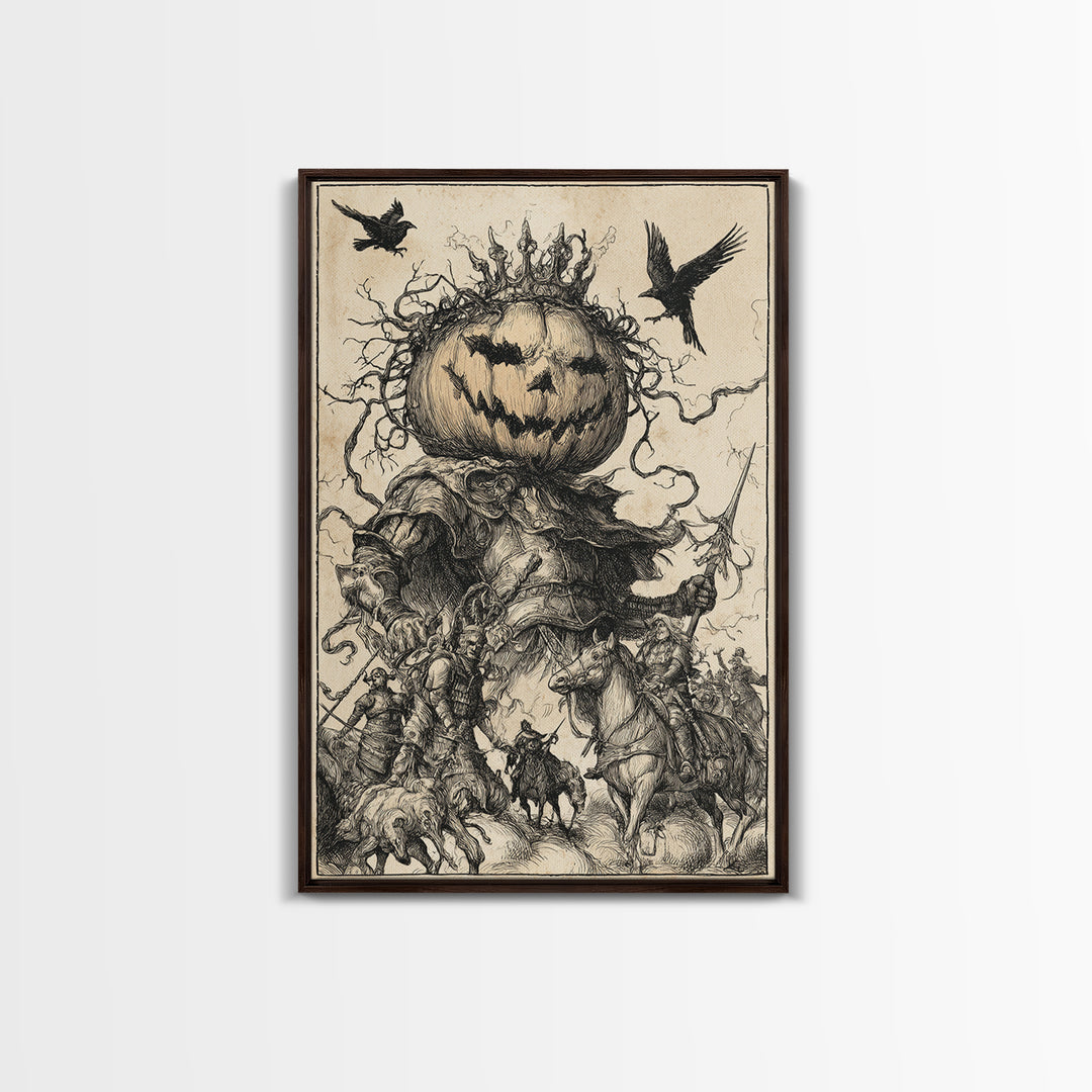 The Jack-O'-Lantern King, Renaissance Engraving Art, Vertical Wall Art, Gothic Horror Wall Art, Canvas Print, Halloween Wall Art