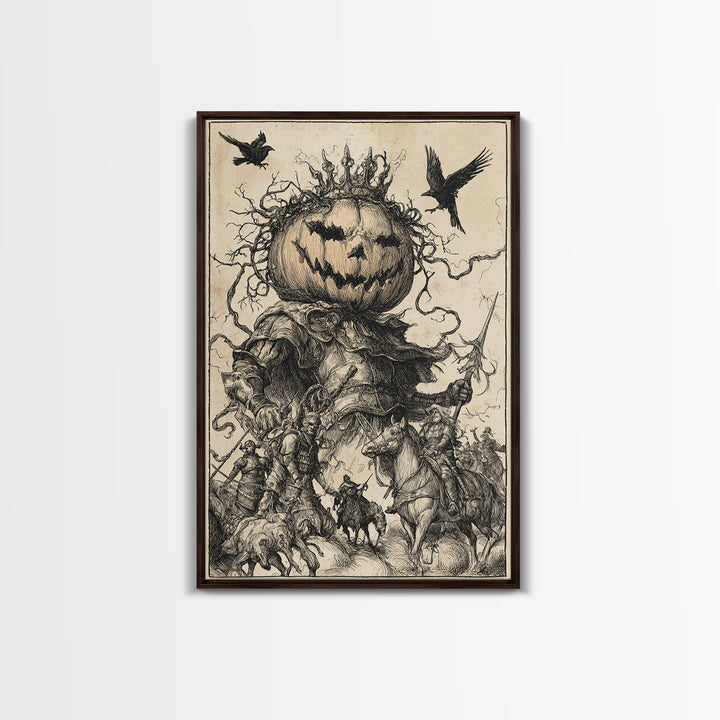 The Jack-O'-Lantern King, Renaissance Engraving Art, Vertical Wall Art, Gothic Horror Wall Art, Canvas Print, Halloween Wall Art