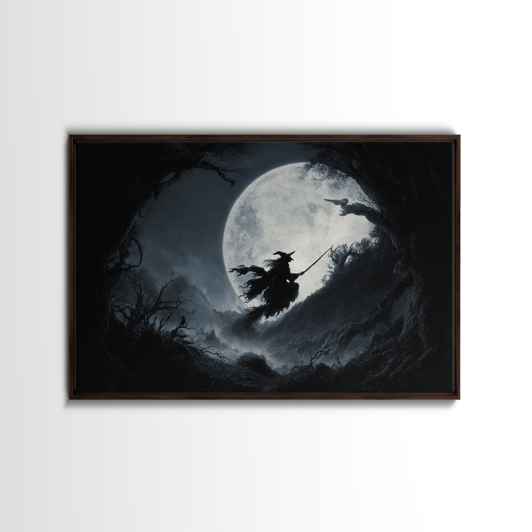The Moonlit Witch, Baroque Witchcraft Art, Landscape Wall Art, Gothic Horror Wall Art, Framed Canvas Print, Halloween Wall Art