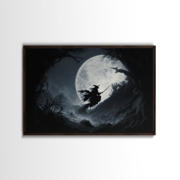 The Moonlit Witch, Baroque Witchcraft Art, Landscape Wall Art, Gothic Horror Wall Art, Framed Canvas Print, Halloween Wall Art