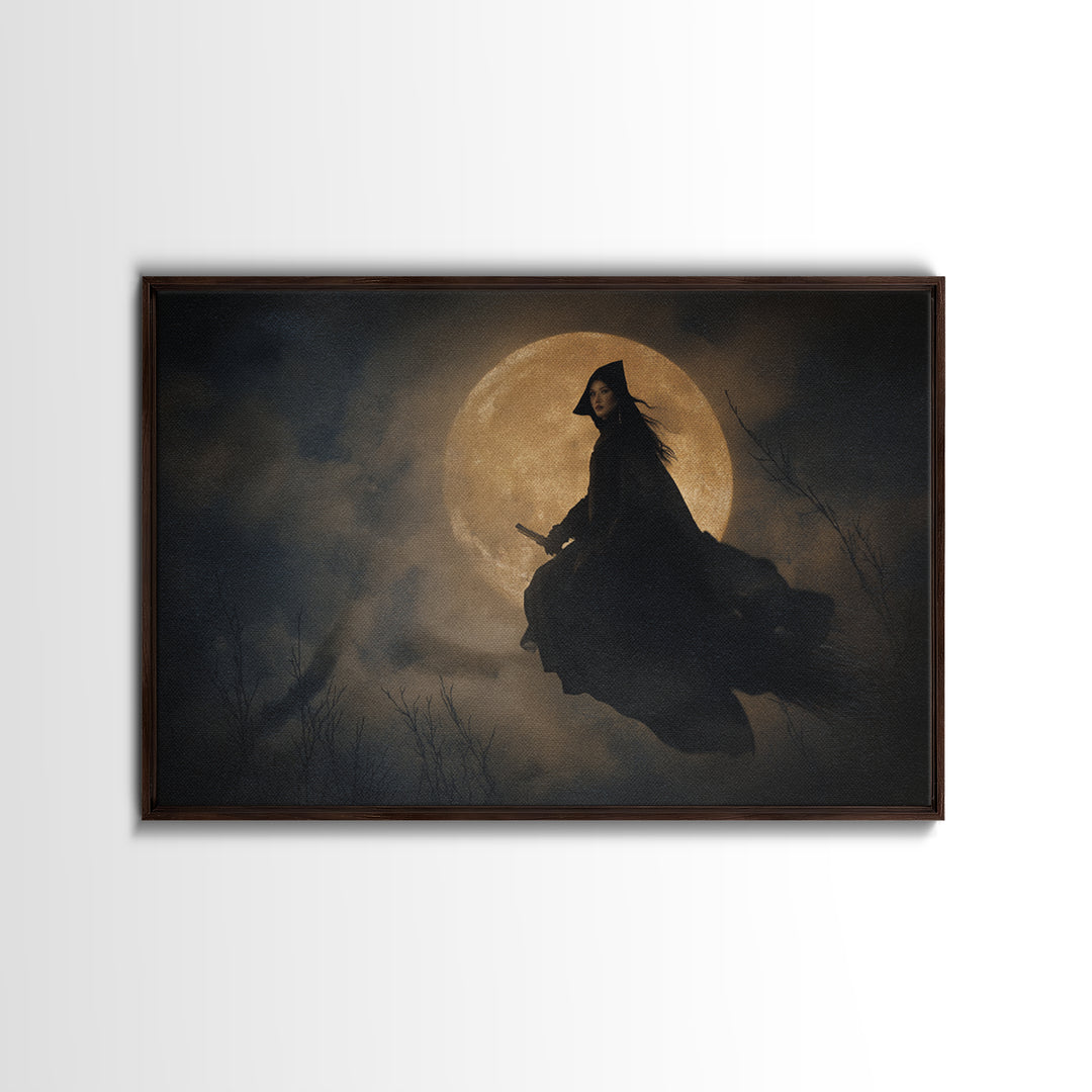 The Moonlit Witch, Romantic Gothic Landscape, Landscape Wall Art, Macabre Wall Art, Framed Canvas Print, Halloween Wall Art
