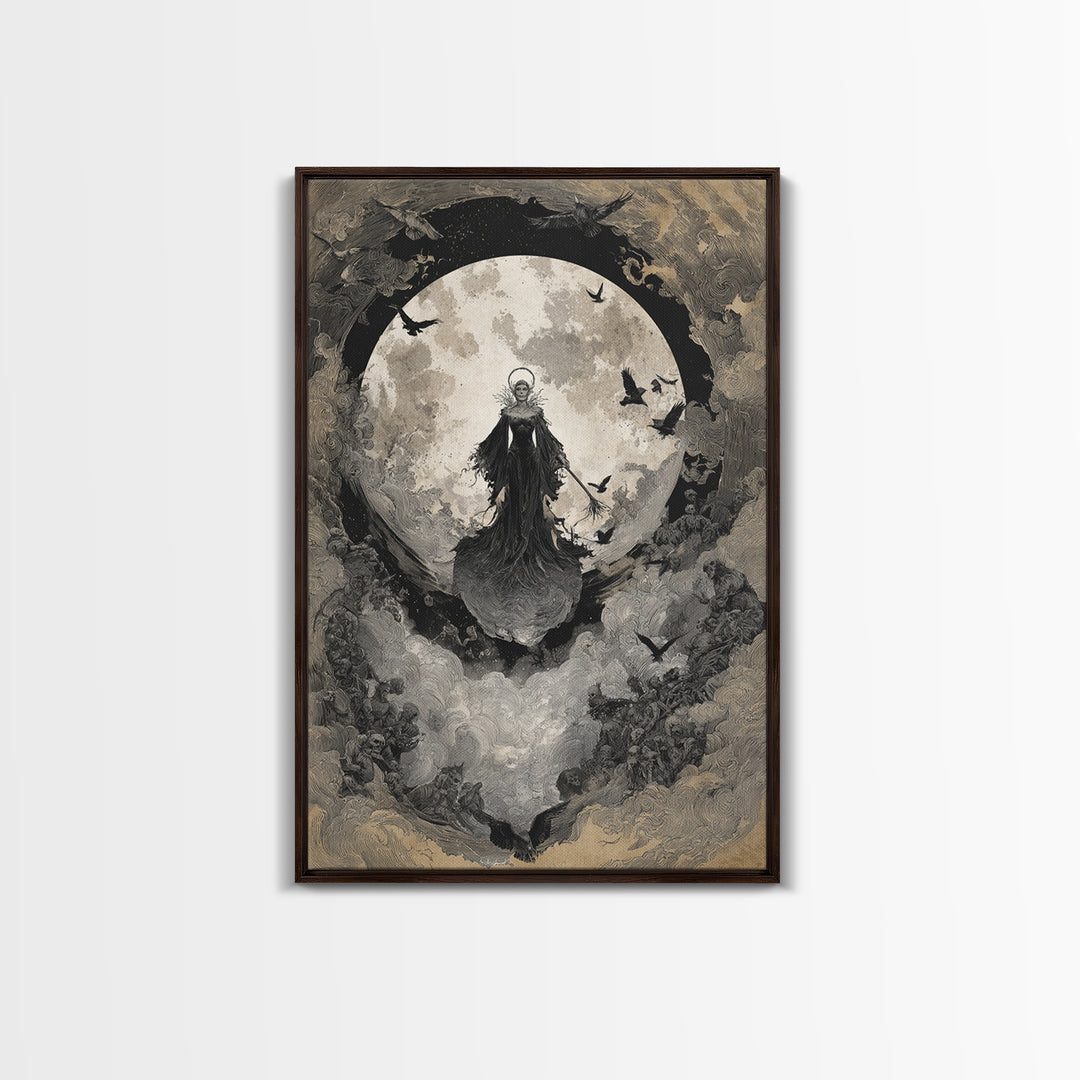 The Moonlit Witch, Decadent Gothic Art, Vertical Wall Art, Gothic Horror Wall Art, Framed Canvas Print, Halloween Wall Art
