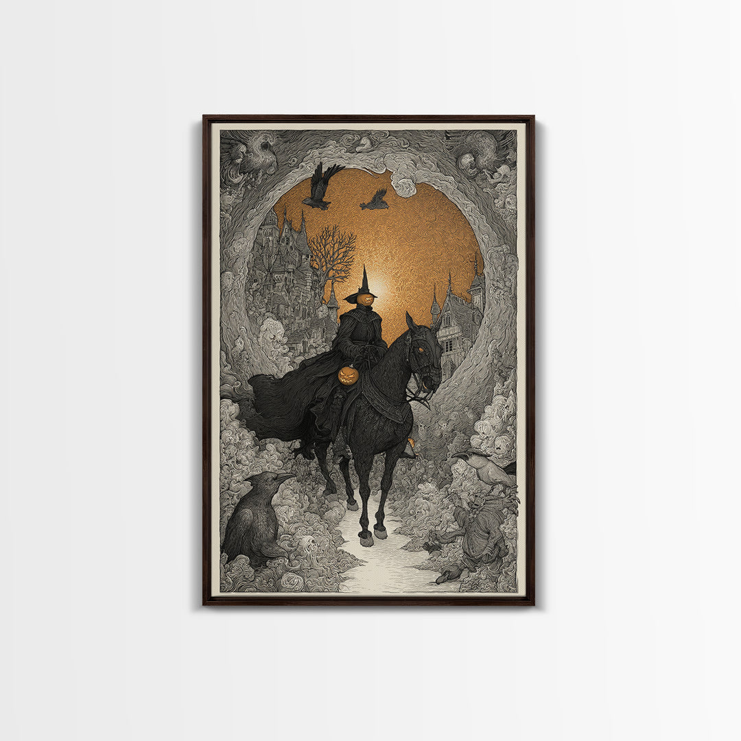 The Headless Horseman, Victorian Macabre Art, Vertical Wall Art, Dark Halloween Decor, Canvas Print, Halloween Wall Art