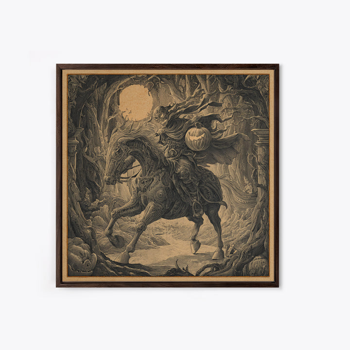 The Headless Horseman, Biomechanical Horror Art, Square Wall Art, Gothic Horror Wall Art, Framed Canvas Print, Halloween Wall Art