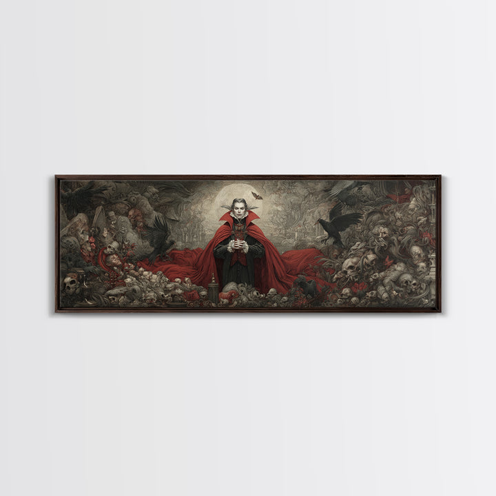The Crimson Vampire, Medieval Grotesque Art, Extra Wide Wall Art, Gothic Horror Wall Art, Canvas Print, Halloween Wall Art