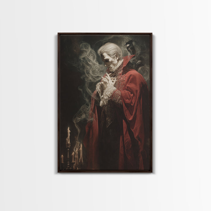 The Crimson Vampire, Dark Renaissance Art, Vertical Wall Art, Dark Fantasy Wall Art, Framed Canvas Print, Halloween Wall Art