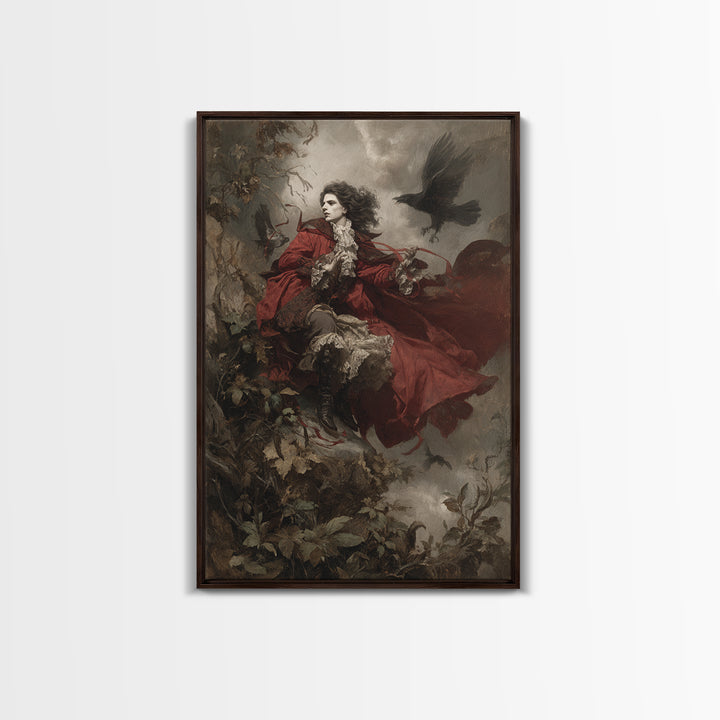 The Crimson Vampire, Baroque Witchcraft Art, Vertical Wall Art, Dark Fantasy Wall Art, Framed Canvas Print, Halloween Wall Art