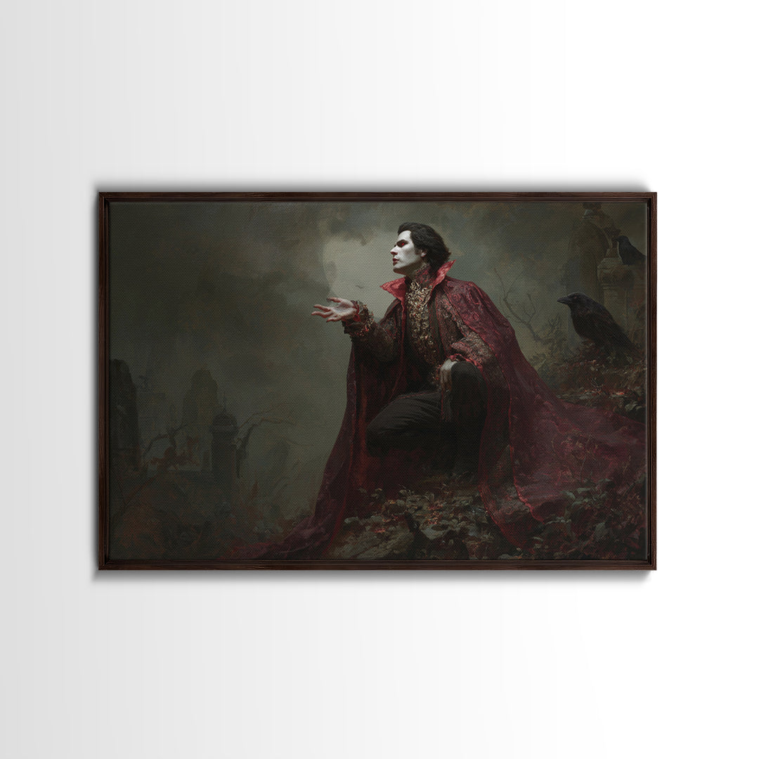 The Crimson Vampire, Romantic Gothic Landscape, Landscape Wall Art, Dark Fantasy Wall Art, Framed Canvas Print, Halloween Wall Art