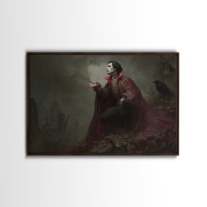 The Crimson Vampire, Romantic Gothic Landscape, Landscape Wall Art, Dark Fantasy Wall Art, Framed Canvas Print, Halloween Wall Art
