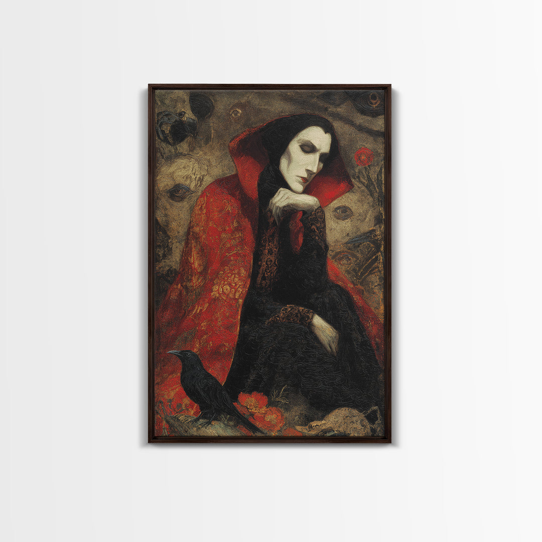 The Crimson Vampire, Symbolist Dream Art, Vertical Wall Art, Macabre Wall Art, Framed Canvas Print, Halloween Wall Art