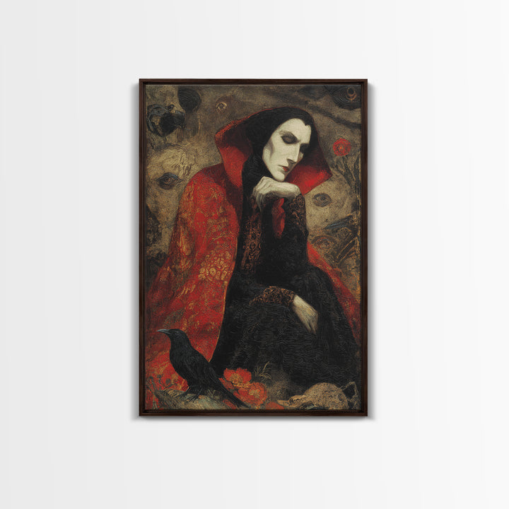 The Crimson Vampire, Symbolist Dream Art, Vertical Wall Art, Macabre Wall Art, Framed Canvas Print, Halloween Wall Art