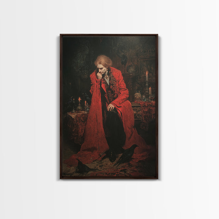 The Crimson Vampire, Ornate Symbolist Art, Vertical Wall Art, Gothic Horror Wall Art, Canvas Print, Halloween Wall Art